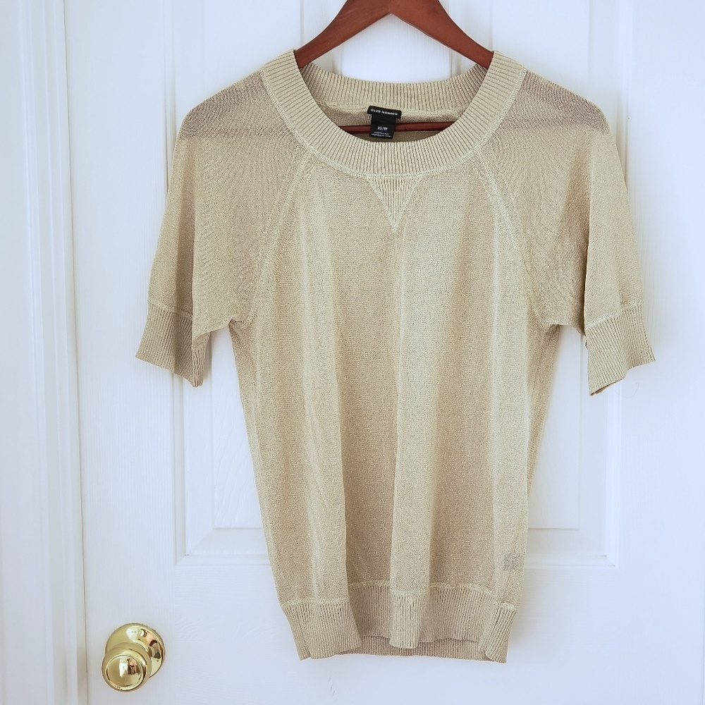 Club Monaco Gold Metallic Short Sleeve Sweater XS